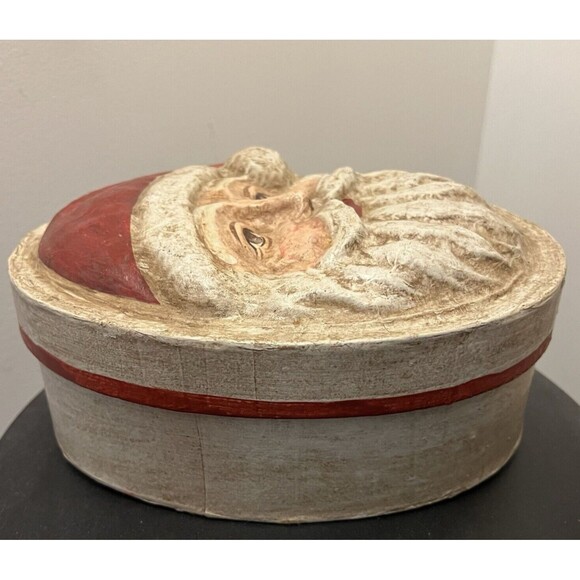 Kurt Adler Santa Claus Papier Mache Box Storage Decorative Oval Vintage 3D *READ - Picture 7 of 13
